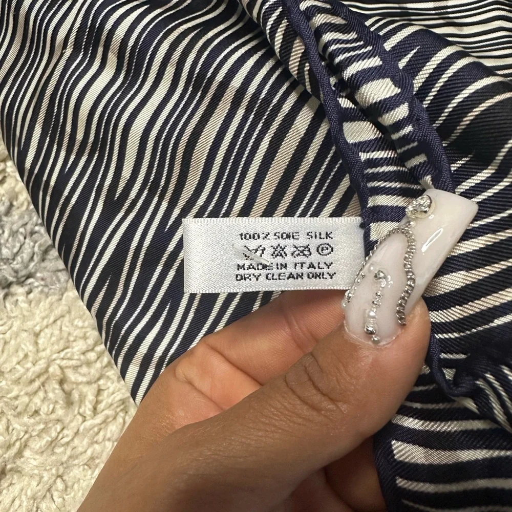 Christian Dior Navy and White Striped 100% Silk Scarf